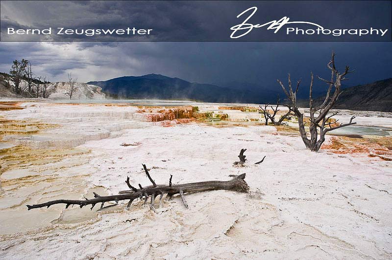 Mammoth Terraces with approaching storm, Yellowstone
