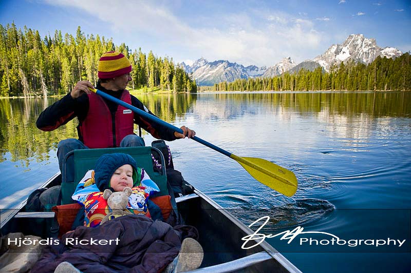 Canoeing on Jackson Lake with the Tetons behind, Wyoming