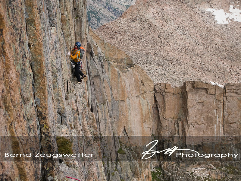 Climbing high on the Diamond, Longs Peak RMNP
