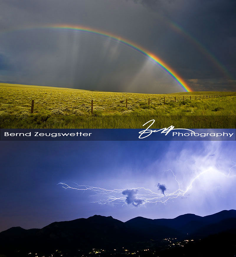 Rainbow over the Wyoming Plains, Lightning Bolt over Mountain Ridge