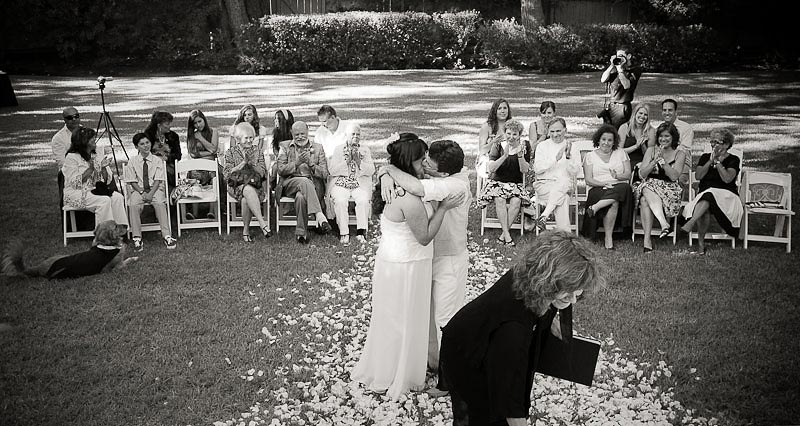 Couple's Wedding Kiss, shot from above, near Avila Beach