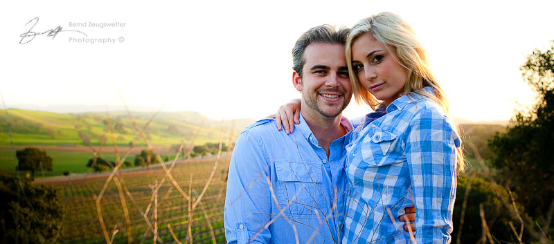 Engagement pictures overlooking vineyard in Santa Ynez.