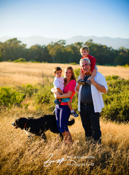 Portrait of famliy of 4 with their dog, Santa Barbara.