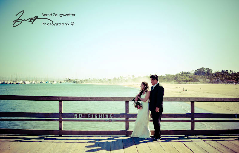 Wedding couple on Santa Barbaras Sterns Wharf.