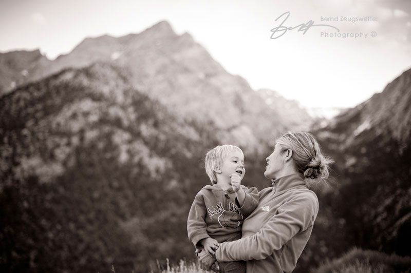 Portrait of mother and child in the Sierra Mountains.