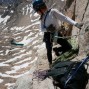 Belay ledge on pitch 4 below the difficult off-width pitch.