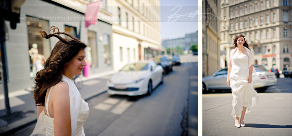 Bride on a steet in Vienna, Austria.