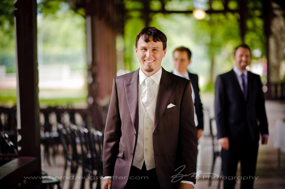 Smiling groom before wedding ceremony, Reichenau an der Rax, Austria.