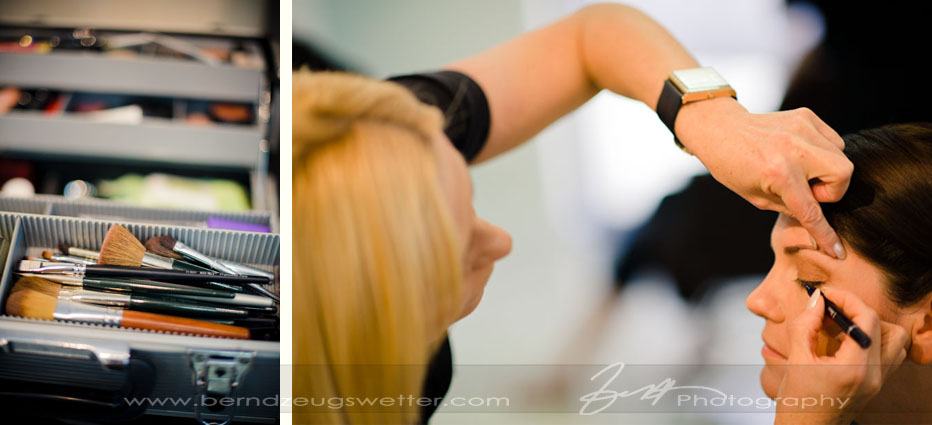 Bride getting her eye make-up, Gamma Salon.