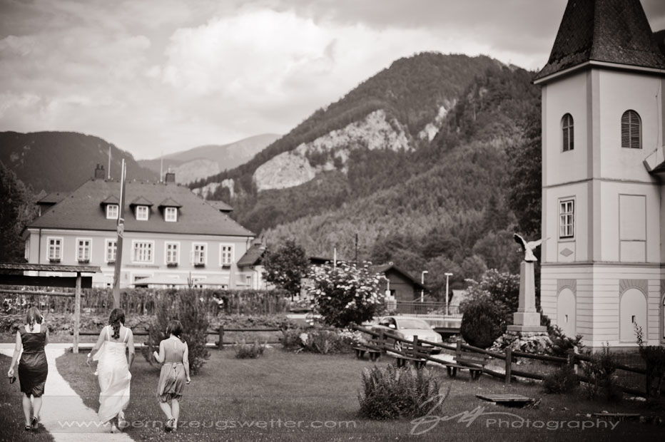 Bride and her bridesmaids in Nasswald, Austria.