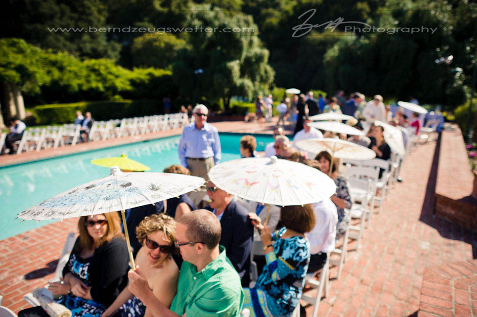 Paper parasols for wedding guests, Santa Barbara wedding photographer.