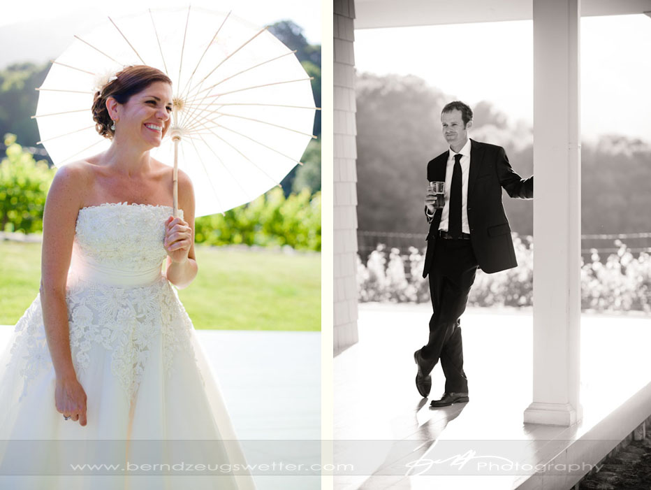 Portrait of Bride with paper parasol, and Portrait of groom.