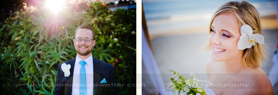 Portraits of groom and bride, Rincon Point, Santa Barbara.