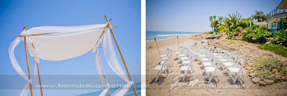 Wedding ceremony site at Rincon Beach along Santa Barbara coast.
