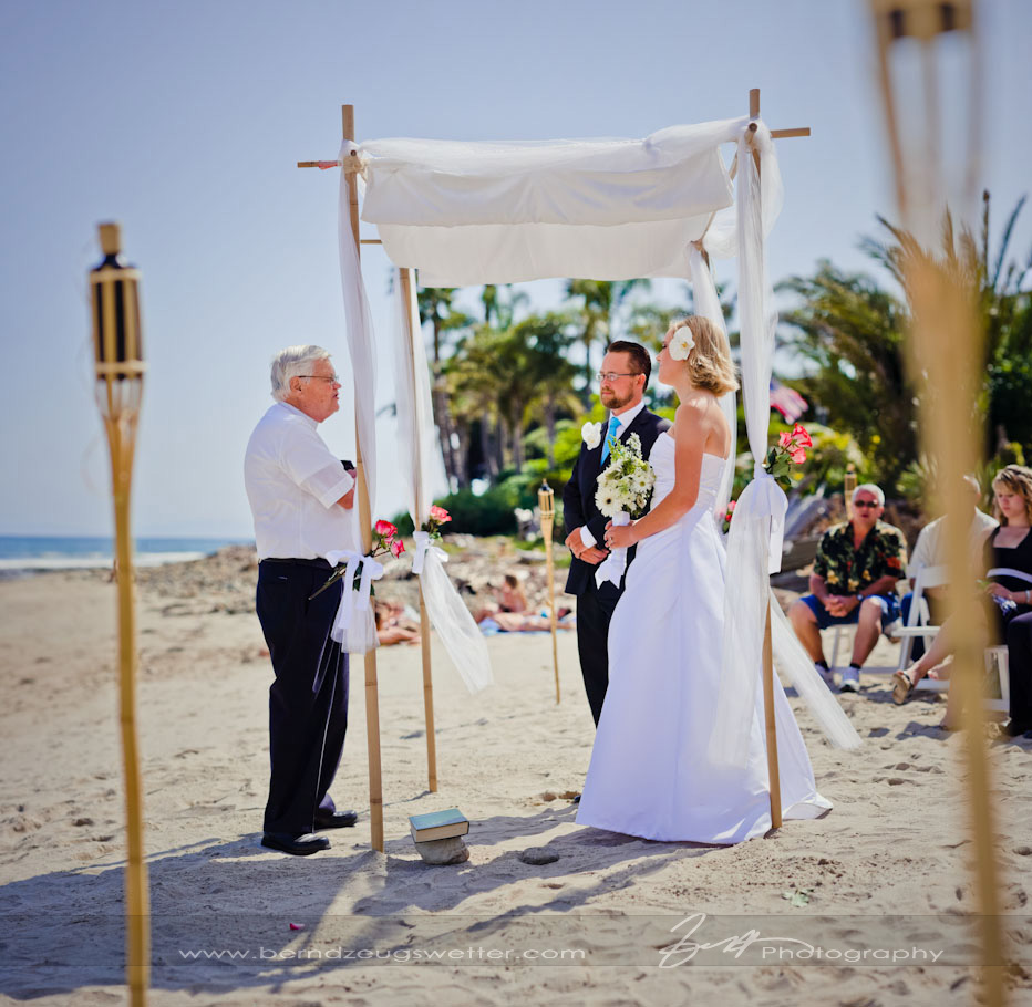 Wedding ceremony at Rincon Beach, Santa Barbara.