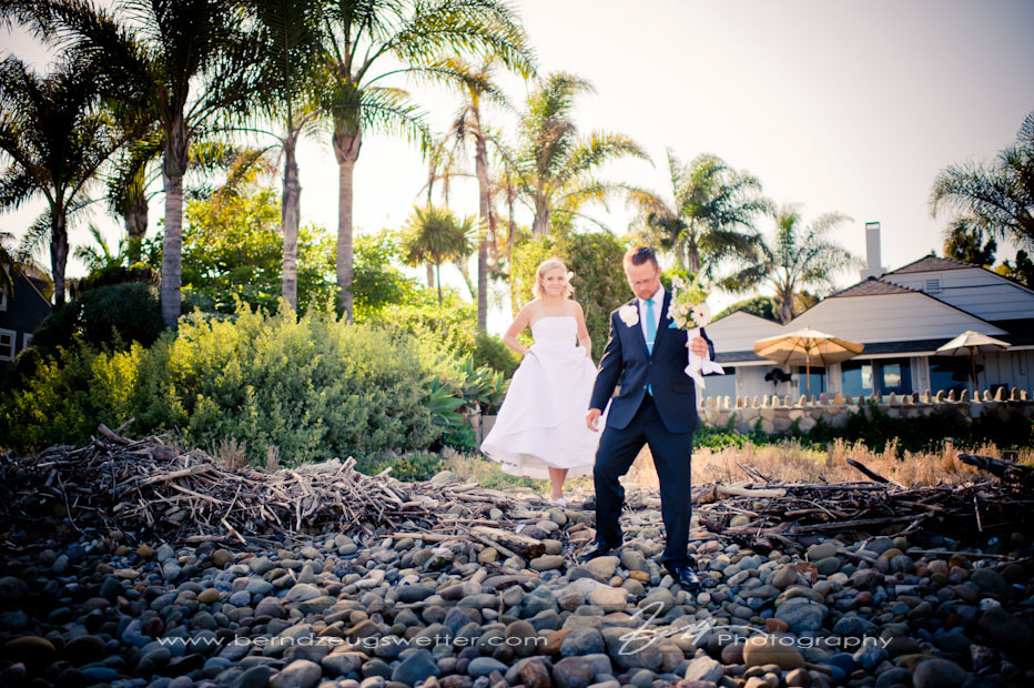 Newlywed couple on Rincon Beach, Santa Barbara.