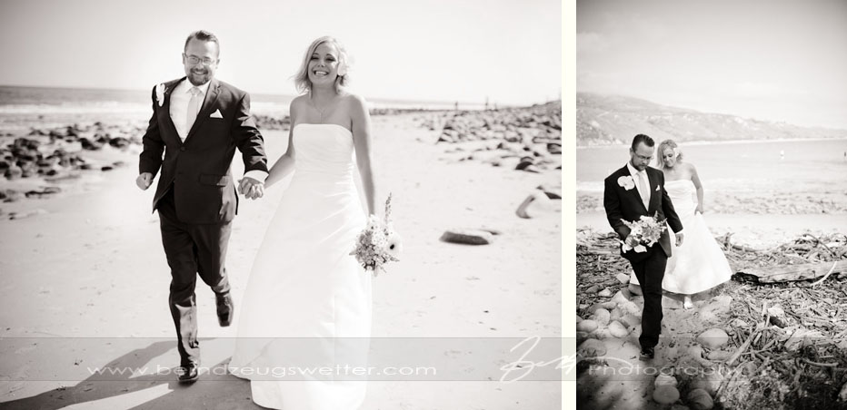 Bride and groom on Rincon Beach, Santa Barbara.