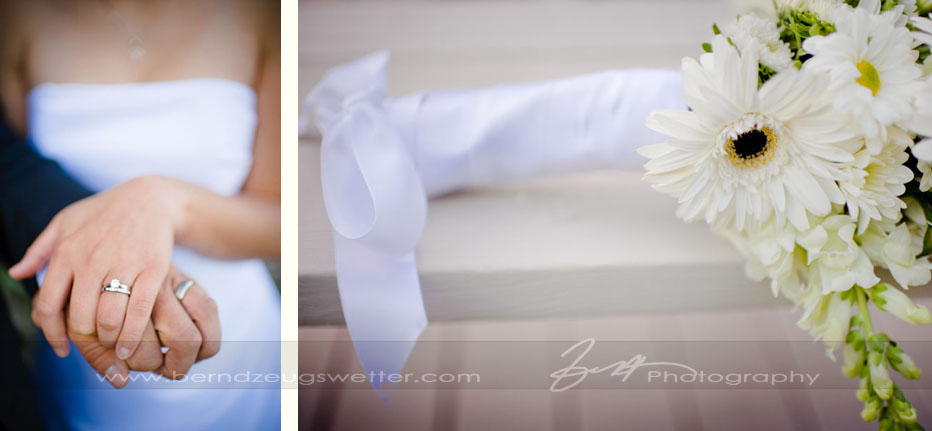 Wedding rings and bridal bouquet, Rincon Beach wedding, Carpinteria.