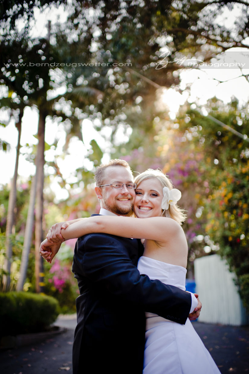 Portrait of bride and groom, Rincon Point beach house, Carpinteria.