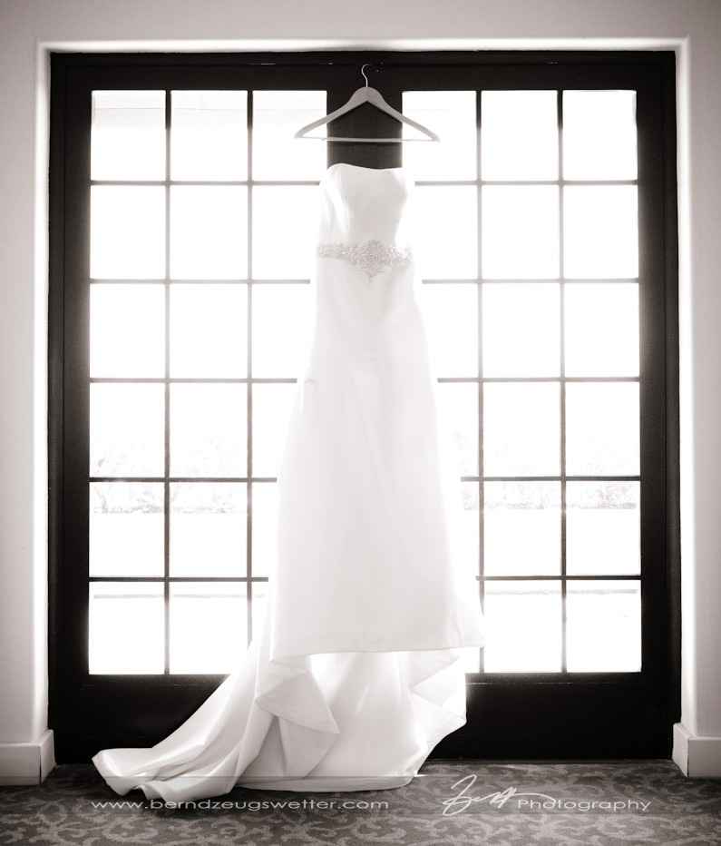 Wedding dress in window at the Montecito Country Club.
