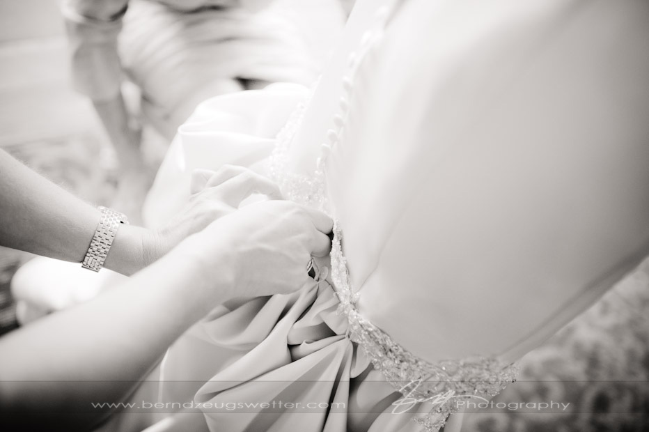 Detail of wedding gown while getting ready at the Montecito Country Club.