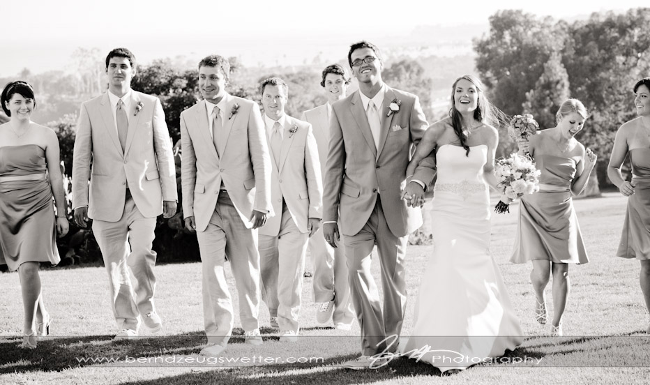 Group portrait of wedding party on the grounds of Montecito Country Club.