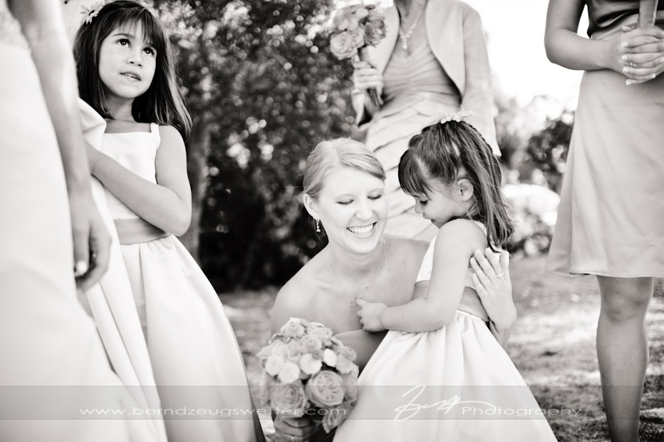 Laughing and concratulations after wedding, Santa Barbara.