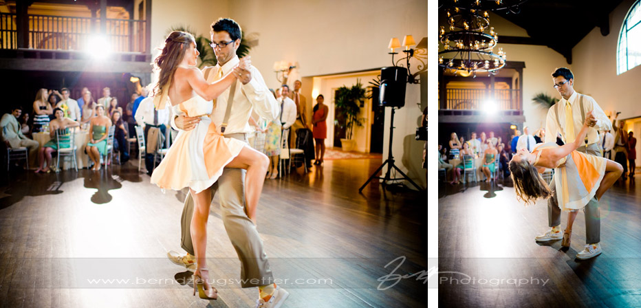 Wedding couple dancing a tango at the Montecito Country Club.