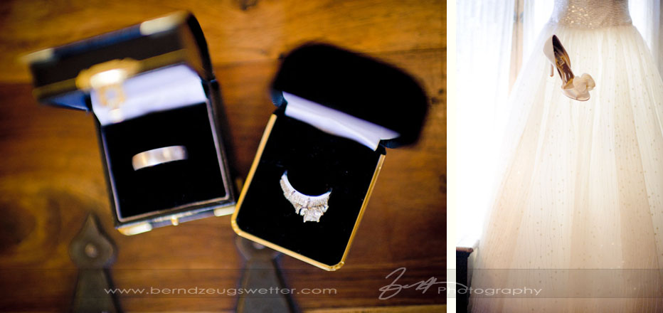 Wedding rings and bridal dress, Santa Barbara wedding photographer