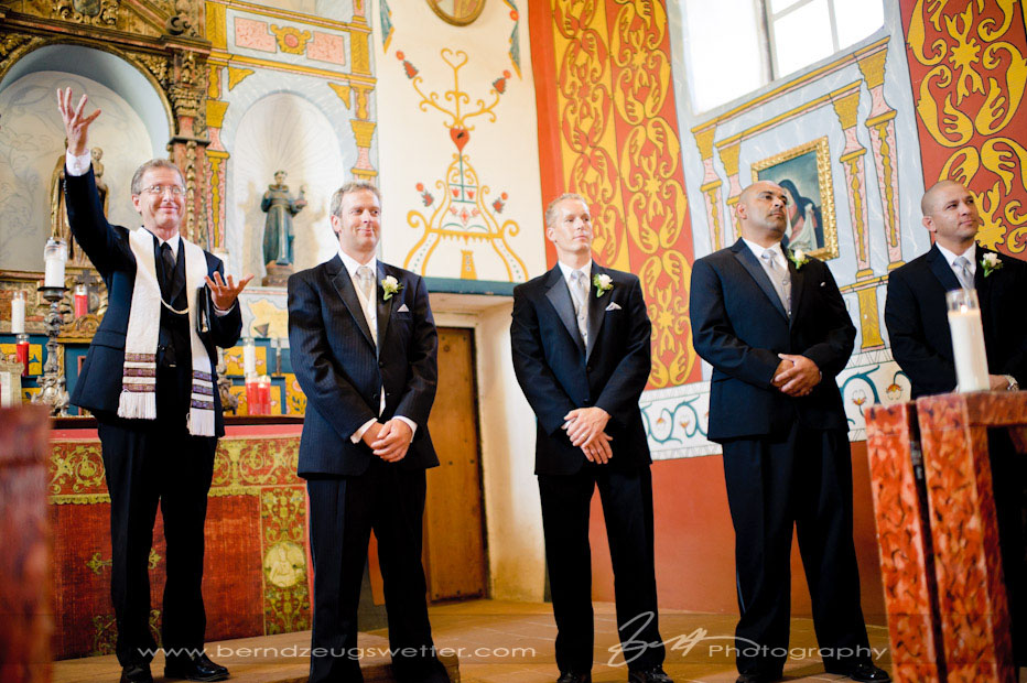 Groom in Historic El Presidio Chapel, Santa Barbara wedding photographer.
