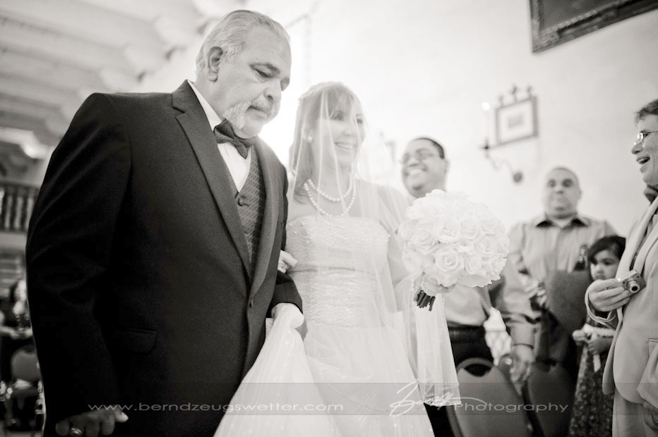 Bride and father, El Presidio Chapel wedding, Santa Barbara.