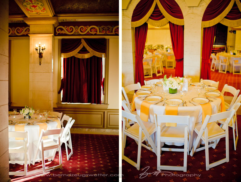 Tables at Granada Theater wedding reception, Santa Barbara.