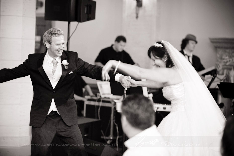 Bride and groom dancing at Granada Theater, Santa Barbara.