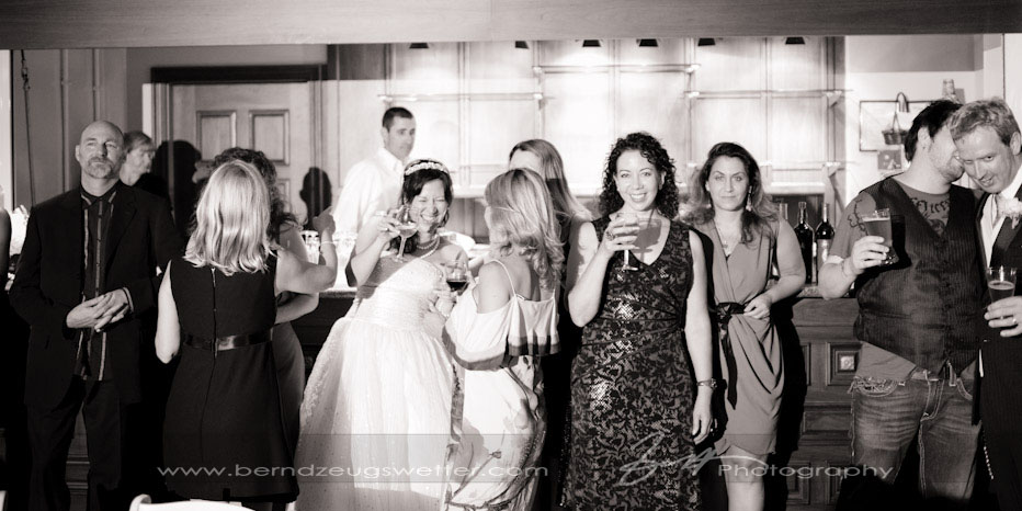 Wedding guests and bride at Granada Theater, Santa Barbara.