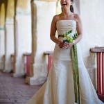 Laughing bride at the Santa Barbara Mission.