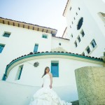 Bride in front of the Santa Barbara Courthouse.