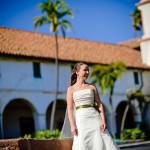 Bridal portrait in front of the Santa Barbara Mission.