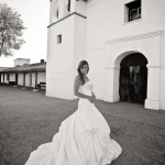 Extravagant wedding gown, Santa Barbara's Historic Presidio.