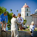 Excited kids on the way to the wedding ceremony, Santa Barbara Mission.