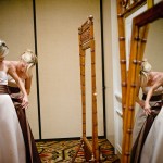 Bridesmaids and their reflection, Santa Barbara Biltmore.