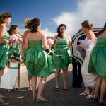 Bride, bridesmaids, and flowergirl.
