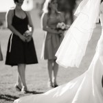 Detail of veil and wedding gown during the ceremony, Rose Garden.