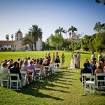 Wedding ceremony in the Rose Garden at the Santa Barbara Mission.