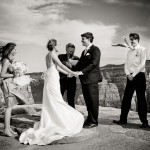 Crazy strong wind during the wedding ceremony at Wedding Canyon Overlook, Colorado National Monument.