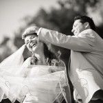 Groom helping bride with the veil, Santa Barbara Mission.