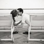 Engagement photo of couple kissing at the Coral Casino, Four Seasons Biltmore.