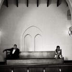 Wedding guests at the First United Methodist Church, Santa Barbara.