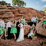 Group portrait of the wedding party at Colorado National Monument.