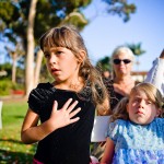 Children at the ceremony in the Rose Garden, Santa Barbara Mission.