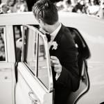 Groom getting into the white Rolls Royce, Santa Barbara.